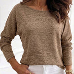Women's Convertible Shoulder Batwing Sleeve Top Long Sleeve Loose Fit Casual Knit Tee