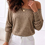 Women's Convertible Shoulder Batwing Sleeve Top Long Sleeve Loose Fit Casual Knit Tee