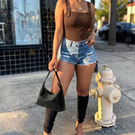 Women's Ribbed Knit Tank Top Square Neck Slim Fit Cami Top Adjustable Eyelet Strap Backless Top
