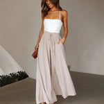 Wide Leg Flowy Pants Summer Boho Elastic Waist Drawstring Palazzo Trousers