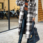 Flannel Wool Blend Plaid Lapel Button Down Shirt Long Sleeve Shacket Jacket with Pockets