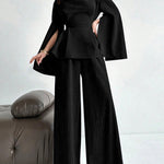 Long Sleeves Solid Color Split-Joint Tied Waist V-Neck Blouses&Shirts Tops