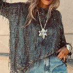 Party Crasher Sequin Tassle Fabric Long Sleeve Loose Top