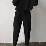 Casual Solid Color Round Neck Pencil Pants Suit