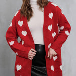 Heart Graphic Open Front Cardigan with Pockets