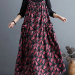 Artistic Retro Ramie Cotton Loose 3 Colors Floral Printed Square-Neck Sleeveless Strap Dress