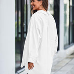 Nadorine Long Cuffed Sleeve Shirts Button Down V Neck Blouse Loose Fitting Tops