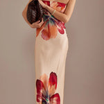 Charming Lady Satin Floral Print Bandeau Loose Maxi Dress