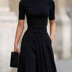 Minimalist Black Turtleneck Top & Wide-Leg Pants Co-ord Set