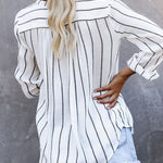 Nadorine Pullover Shirts Long Sleeves Striped Tops Casual V Neck Button Down Blouses