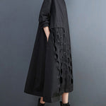 A-Line Long Sleeves Asymmetric Hollow Polka-Dot Solid Color Lapel Midi Dresses