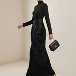 Long Sleeves Buckle Draped High-Neck Evening Dresses Maxi Dresses