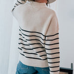 Striped Pattern Quarter Zipper Drop Shoulder Sweater Pullover