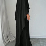 Cape High-Low Pleated Solid Color Split-Joint Round-Neck Evening Dresses Maxi Dresses