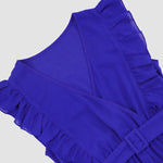 Nadorine Women's Casual Loose Jumpsuit V Neck Sleeveless Solid Ruffle Pleated Wide-leg Long Playsuit with Belt