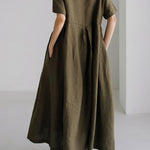 High Waist Knee Length Dress Casual Short Sleeves Loose Plus Size Dress