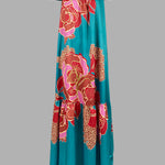A-Line Loose Elasticity Flower Print Pleated Split-Joint Off-The-Shoulder Maxi Dresses