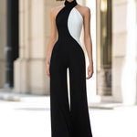 Black & White Sculpted Halter Neck Tailored Jumpsuit