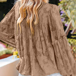 Nadorine Long Bell Sleeve Blouses Crewneck Floral Lace Textured Babydoll Shirts Tops
