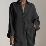 Nadorine Long Sleeve Loose Casual Women's Shirt Solid Color Lapel Shirt Top