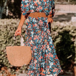 Sky Blue Boho Floral Print Knotted Backless Maxi Dress