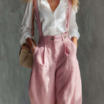 Elegant Vintage Versatile Pink Cotton And Linen Wide-leg Pants Overalls
