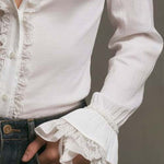 White Ruffled Lace Trim Blouse