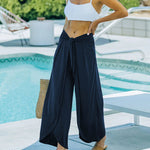 Nadorine Casual High Waisted Flowy Wide Leg Pants Bowtie Front Split Wrap Pants Trousers