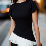 Asymmetric Peplum Hem Short Sleeve Sculpted Top