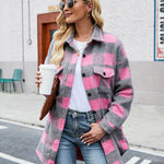 Loose Plaid Print Coat Single-breasted Woolen Overcoat