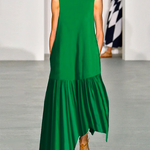 A-line Loose Solid Color Split-Joint Round-neck Maxi Dresses