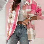 Women Flannel Plaid Light Weight Jacket Shirts Long Sleeve Button Down Shirts Coats
