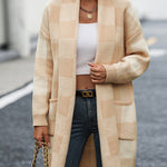 Plaid Dropped Shoulder Cardigan with Pocket