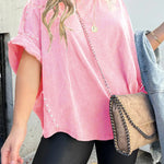 WASHED ROLL UP SLEEVE STUDDED OVERSIZED TEE