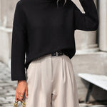 Nadorine Crewneck Knitted Sweater Solid Color Batwing Long Sleeve Pullover Jumper Top
