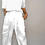 Satin Gloss Drawstring Waist-Defining Wide-Leg Workwear Set