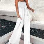 Wide Leg Jumpsuit Pocket Spaghetti Straps Plain Loose Jumpsuit
