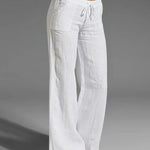 Nadorine Drawstring Elastic Waist Linen Pants with Pocket Summer Wide Leg Pant Palazzo Trousers
