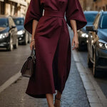 Elegant Solid Color Waist Dress