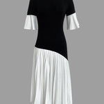Flared Sleeves Half Sleeves Pleated Split-Joint Round-Neck Midi Dresses