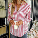 Nadorine Roll Up Sleeve Button Down Lapel Blouse with Pocket Comfy Casual Loose Fit Shirt