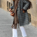 Plaid loose one-button autumn and winter lapel coat