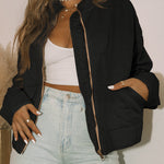 Zip Up Pocket Quilted Cropped Jacket
