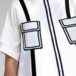A-line Half Sleeves Buttoned Contrast Color Pockets Mock Neck Blouses&shirts Tops