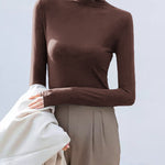 Half High Neck Long Sleeve Thread Slim-fit T-shirt