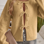 Solid Color Casual Loose Lace-up Knitted Sweater
