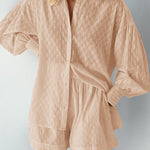 Two-piece Suit Puff Sleeve Long Sleeve Top and Shorts Casual Set