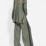 Two-Piece Set Long Sleeve Lapel Leisure Blazers Plain Wide Leg Pants Suits