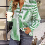 Nadorine Roll Up Sleeve Button Down Lapel Blouse with Pocket Comfy Casual Loose Fit Shirt