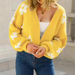 Nadorine Women's Cute Daisy Knit Cardigan Long Sleeve Casual Flower Open Front Sweater Tops